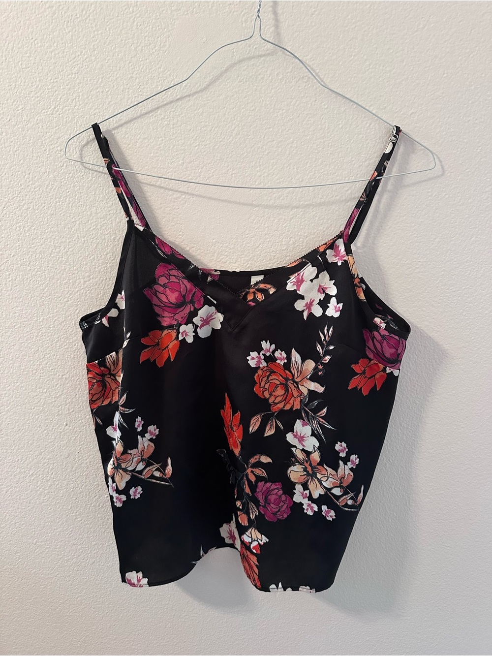 Gentle Fawn Black Floral Satin Cami with Pink & Red Blooms